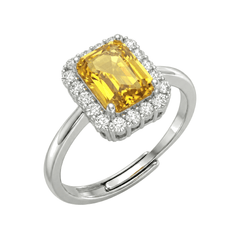 Anneau avec pierre rectangulaire jaune et zircones