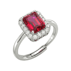 Anneau avec pierre rectangulaire rouge magenta et zircones