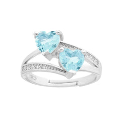 Bague double Cœur Bleu ciel