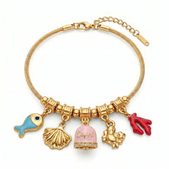 Bracciale con Campanella Capri Smaltata Rosa Pastello e Charms del Mare