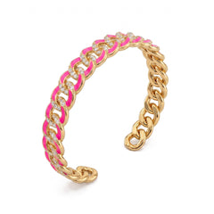 Bracciale Rigido Groumette Smaltato Rosa Fluo e Zirconi