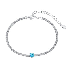 Bracelet Tennis avec Cœur Bleu Ciel