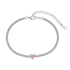 Bracelet Tennis avec Cœur Rose