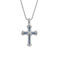 Collana Croce Gotica Intrecciata Blu con Fune Corda Slim 1,5 mm