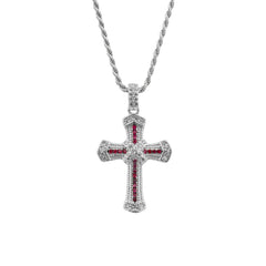 Collana Croce Gotica Intrecciata Rossa con Fune Corda Slim 1,5 mm