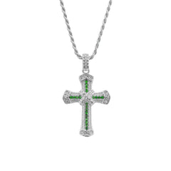 Collana Croce Gotica Intrecciata Verde con Fune Corda Slim 1,5 mm