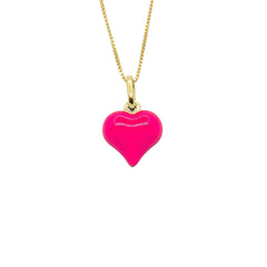 Collier Cœur Bombé Émaillé Rose Fluo