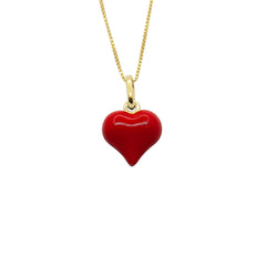 Collier Cœur Bombé Émaillé Rouge