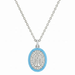 Collier Madonnina émaillé bleu pastel et zirconiums
