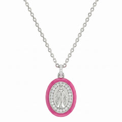 Collier Madonnina émaillé fuchsia et zirconiums