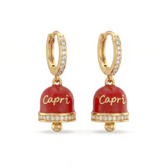 Orecchini a Cerchio Zirconati con Campanella "Capri" Rossa