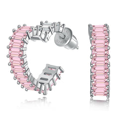 Orecchini a Lobo Cuore con Zirconi Baguette Rosa