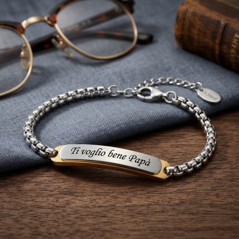 Bracciale Con Targa Frase Papà Bicolore