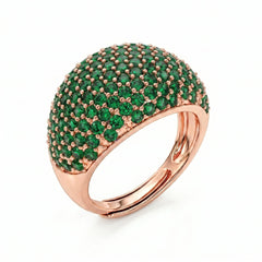 Anello Bombato Pavé con Zirconi Verde Smeraldo
