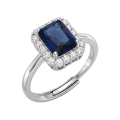 Bague avec pierre rectangulaire bleue et zircones
