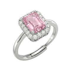 Anneau avec pierre rectangulaire rose et zircones