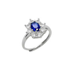 Bague Kate Fleur avec Pierre Bleue et Zirconiums Blancs