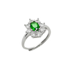 Bague Kate Fleur avec Pierre Verte et Zircones Blanches