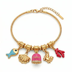 Bracciale con Campanella Capri Smaltata Rosa Bouganville e Charms del Mare