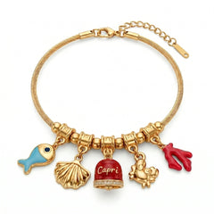 Bracciale con Campanella Capri Smaltata Rossa e Charms del Mare