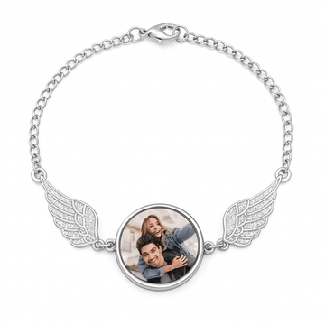 Bracciale con Ciondolo Ali e Foto Personalizzata in Acciaio - My Mo Gioielli