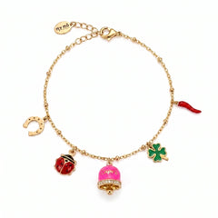 Bracciale Portafortuna con Campanella "Capri" Rosa Fluo