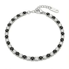 Bracciale Tennis con Zirconi Alternati Bianchi e Neri 3 mm
