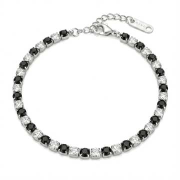 Bracciale Tennis con Zirconi Alternati Bianchi e Neri 3 mm in Acciaio Inossidabile - My Mo Gioielli