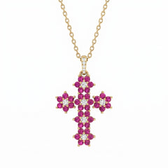 Collier Croix "Magic Emerald" Fuchsia