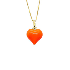 Collier Cœur Bombé Émaillé Orange Fluo