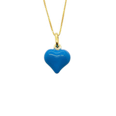 Collier Cœur Bombé Émaillé Bleu Ciel