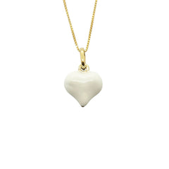 Collier Cœur Bombé Émaillé Blanc