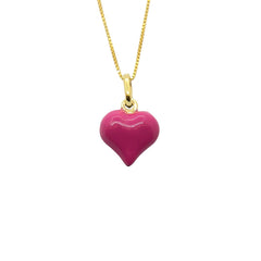 Collier Cœur Bombé Émaillé Fuchsia