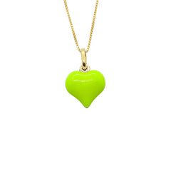 Collier Cœur Bombé Émaillé Jaune Fluo