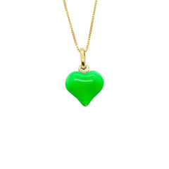 Collier Cœur Bombé Émaillé Vert Fluo