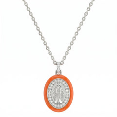 Collier Madonnina émaillé orange et zirconiums