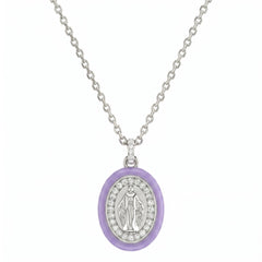 Collier Madonnina émaillé lilas et zirconiums