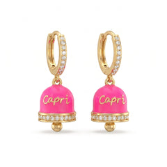 Orecchini a Cerchio Zirconati con Campanella "Capri" Rosa Fluo